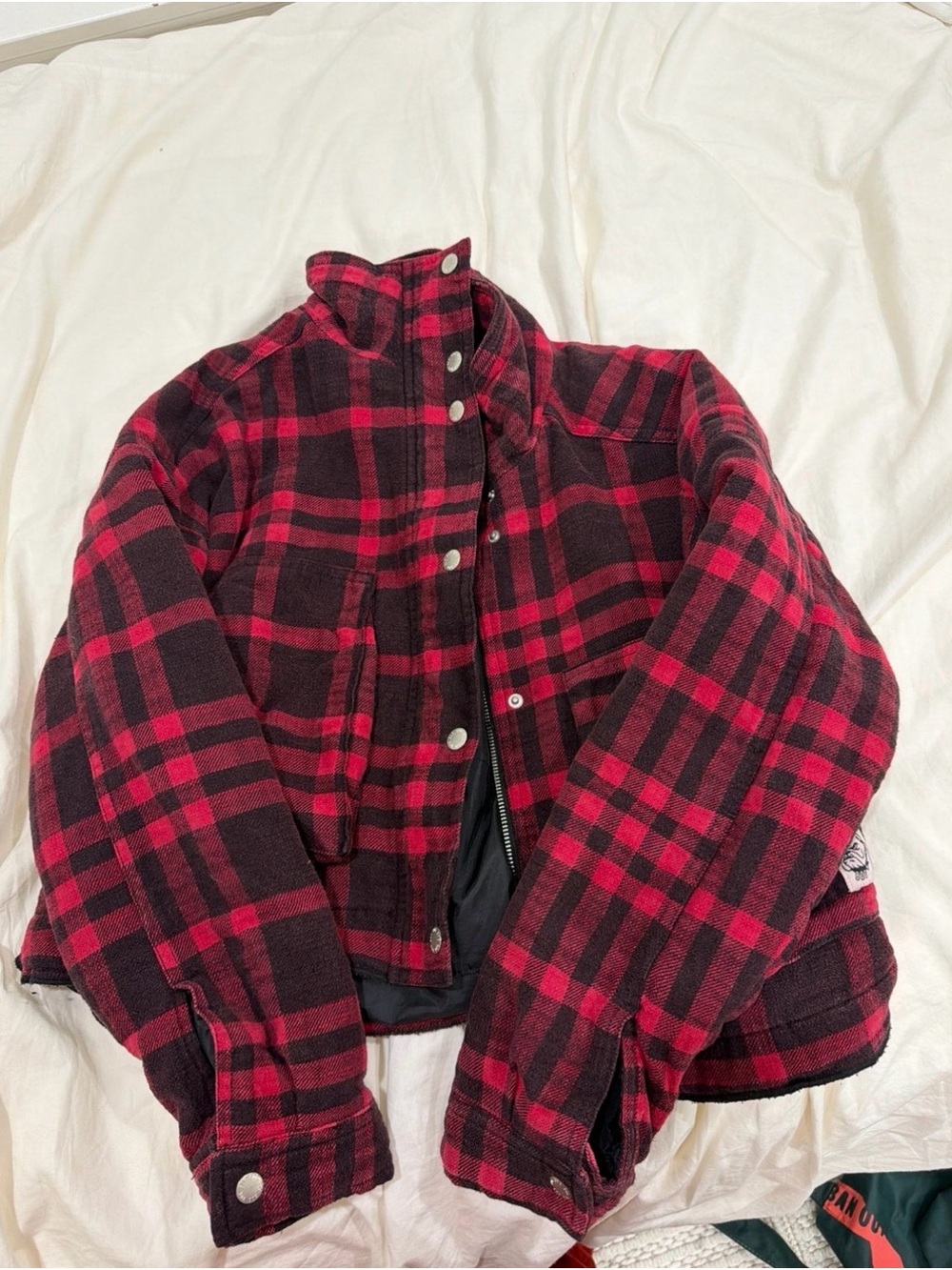 BDG Red and Black Plaid Puffer Jacket short